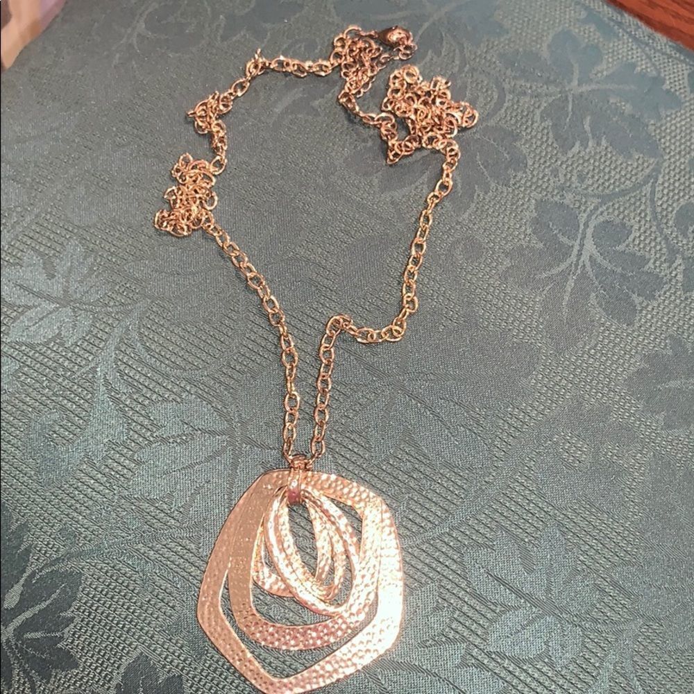 Hammered gold tone long necklace‎